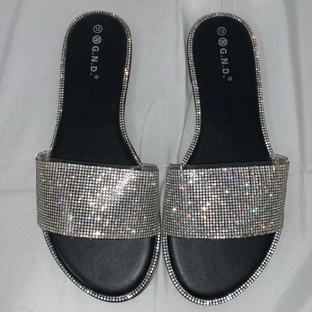BLACK RHINESTONE SLIDES 317